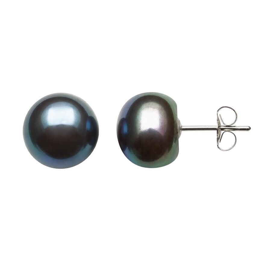 Belacqua 9-95mm Black Freshwater Button Pearl Stud Earrings in Sterling Silver Jewelry for Women 51$