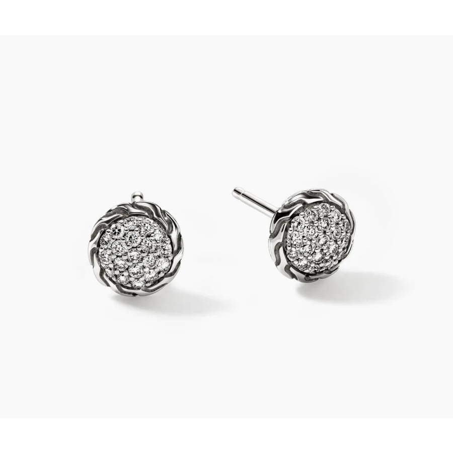 John Hardy Essential Pave Stud Earring Sterling Silver Diamonds 7MM - EBP987022DI 855$