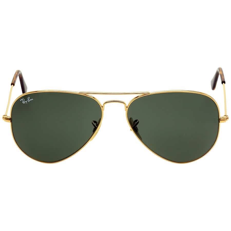 Ray-Ban Unisex Sunglass Aviator Havana Collection - Frame color: Arista Gold, Lens color: G-15 Green