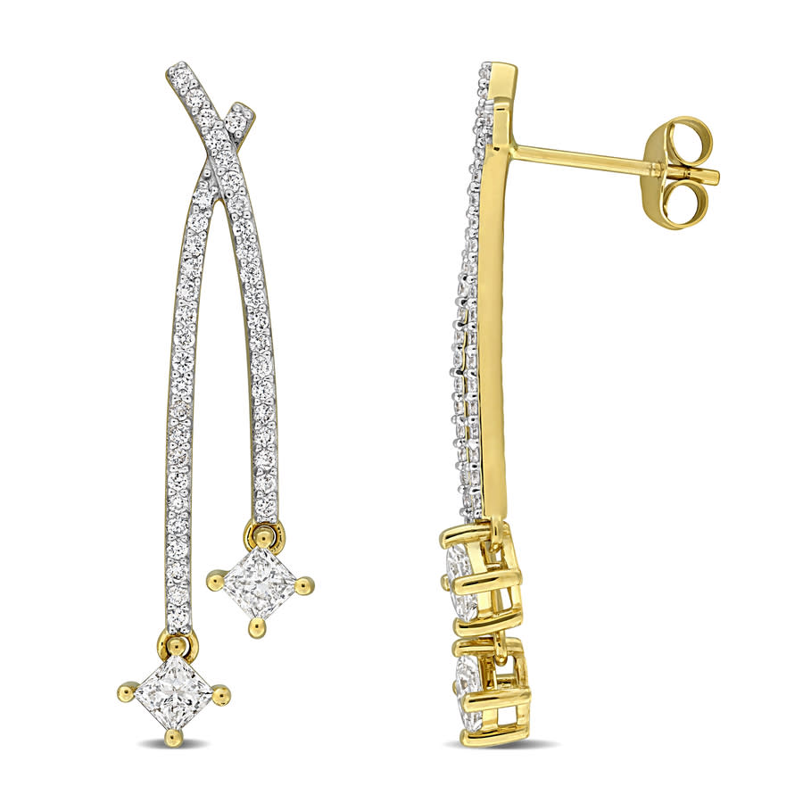 Created Forever 1ct TW Princess and Round-Cut Lab-Grown Diamond Double Strand Earrings in 14k Yellow Gold 1550$