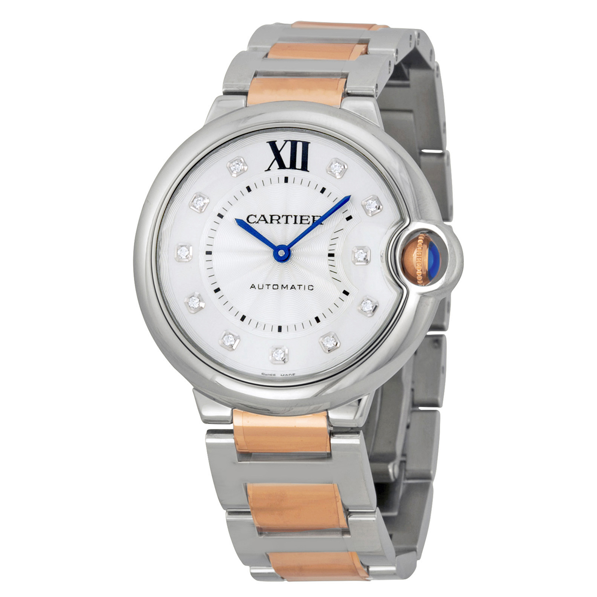 Preowned Cartier Ballon Bleu de Cartier Diamond Silver Sunray Dial Ladies Watch WE902031