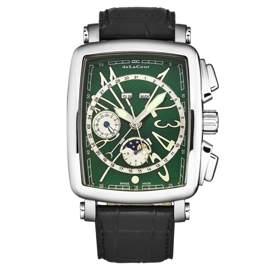deLaCour Vialarga Chronograph GMT Automatic Moon Phase Day-Night Green Dial Mens Watch WAST1026-GRN