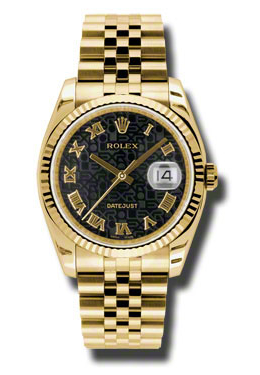 Rolex Oyster Perpetual Datejust 36 Black Dial 18K Yellow Gold Automatic Mens Watch 116238BKJRJ