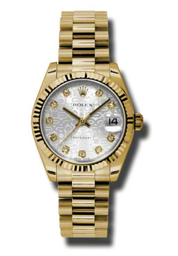 Rolex LadyDatejust 31 Silver Dial 18K Yellow Gold President Automatic Ladies Watch 178278SJDP