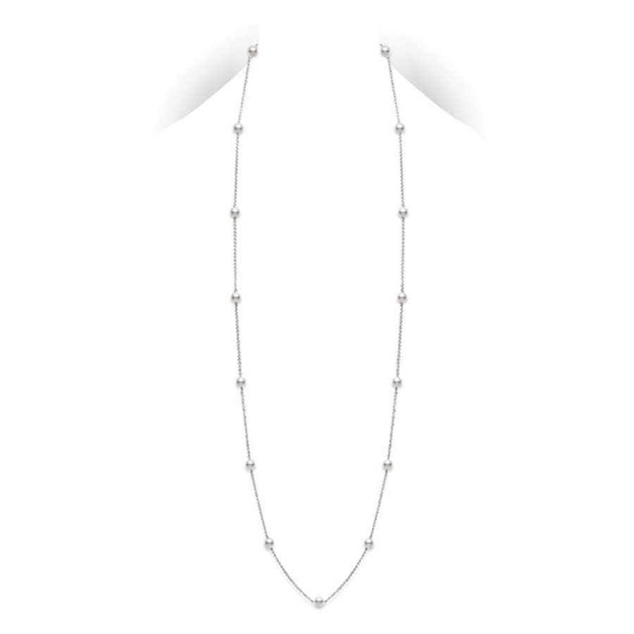 Mikimoto Chain & Pearl Station Necklace in 18kt White Gold 32'' 15 pearls - PCL2W