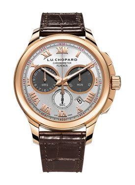 Chopard LUC Chrono One Silver Dial 18 kt Rose Gold Brown Leather Mens Watch 161928-5001 28125$