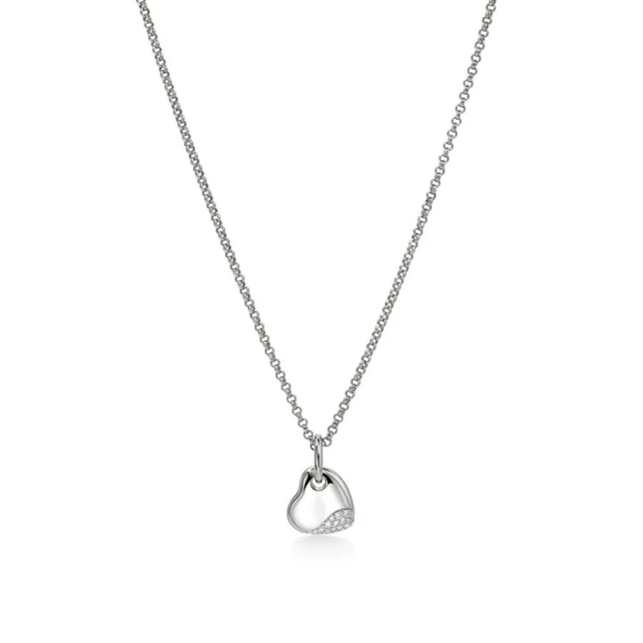 John Hardy Sterling Silver Pebble Small Heart Pave Diamond Necklace - NBP986732DIX16-18