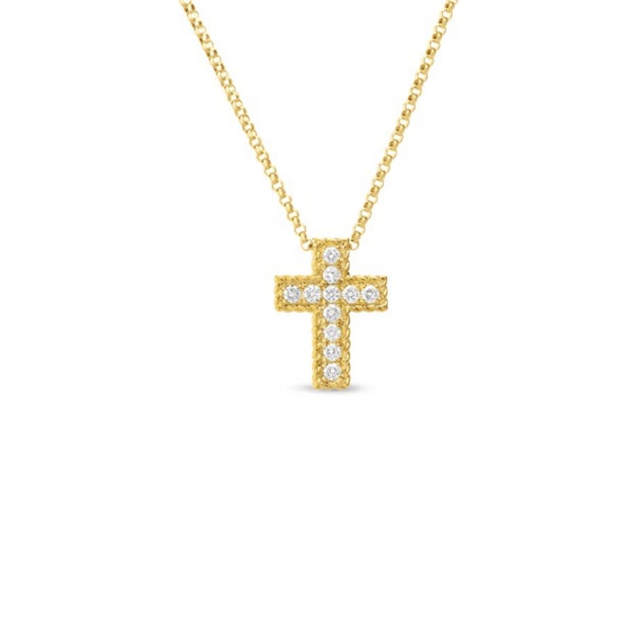 Roberto Coin Yellow Gold Small Diamond Cross Pendant Necklace 2300$