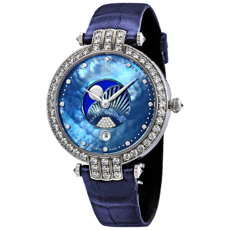 Harry Winston Premier Moon Phase Ladies 18k White Gold Diamond Set Watch PRNQMP36WW002