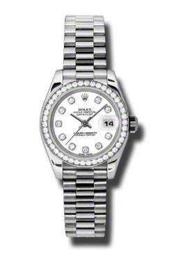 Rolex LadyDatejust 26 White Dial Platinum President Automatic Ladies Watch 179136WDP