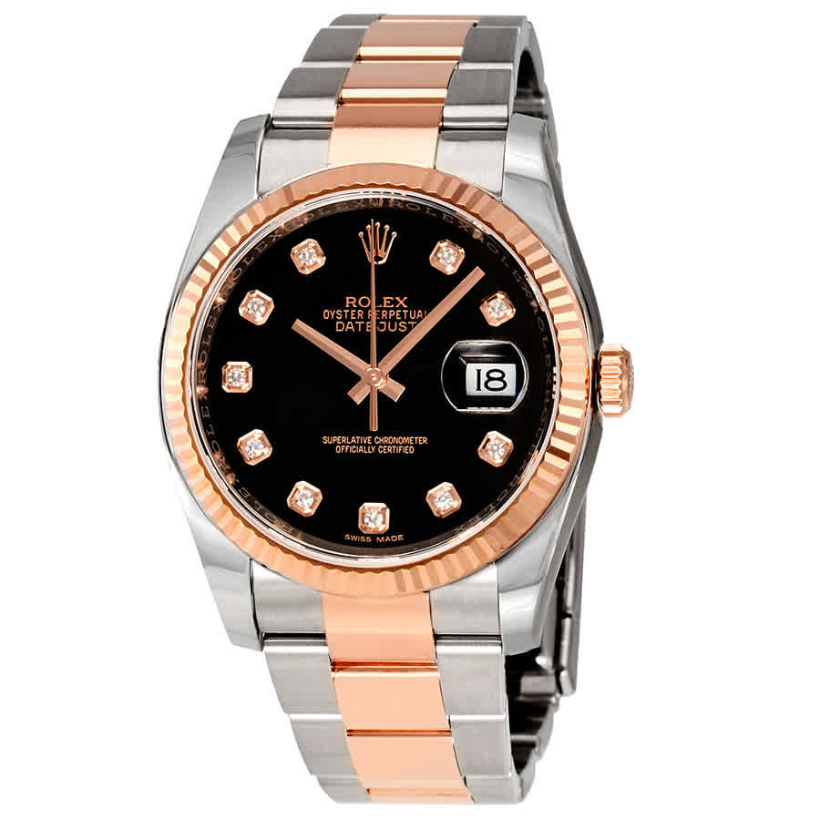 Rolex Oyster Perpetual Datejust 36 Black Dial Stainless Steel and 18K Everose Gold Bracelet Automatic Mens Watch 116231BKDO