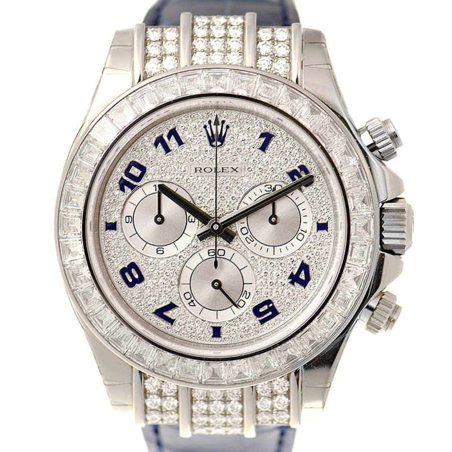 Rolex Cosmorgarph Daytona Pave Diamond Dial 18K White Gold Case Set with 48 Diamonds Leather Strap Mens Watch 116599