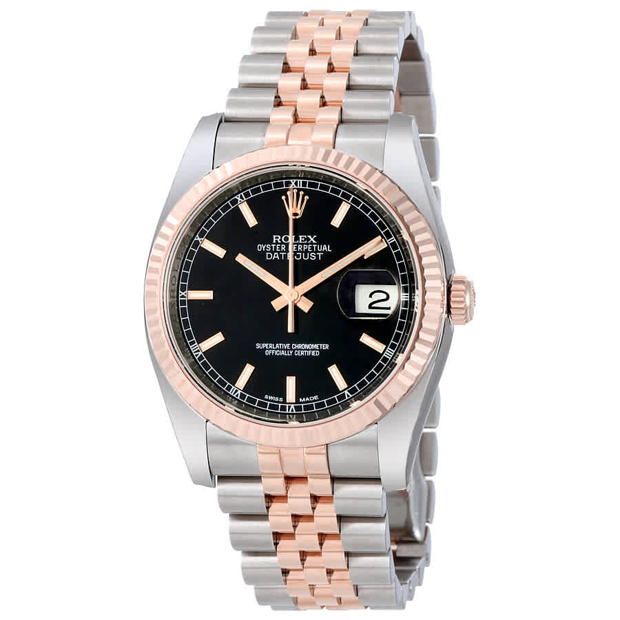 Rolex Oyster Perpetual Datejust 36 Black Dial Stainless Steel and 18K Everose Gold Jubilee Bracelet Automatic Mens Watch 116231BKSJ
