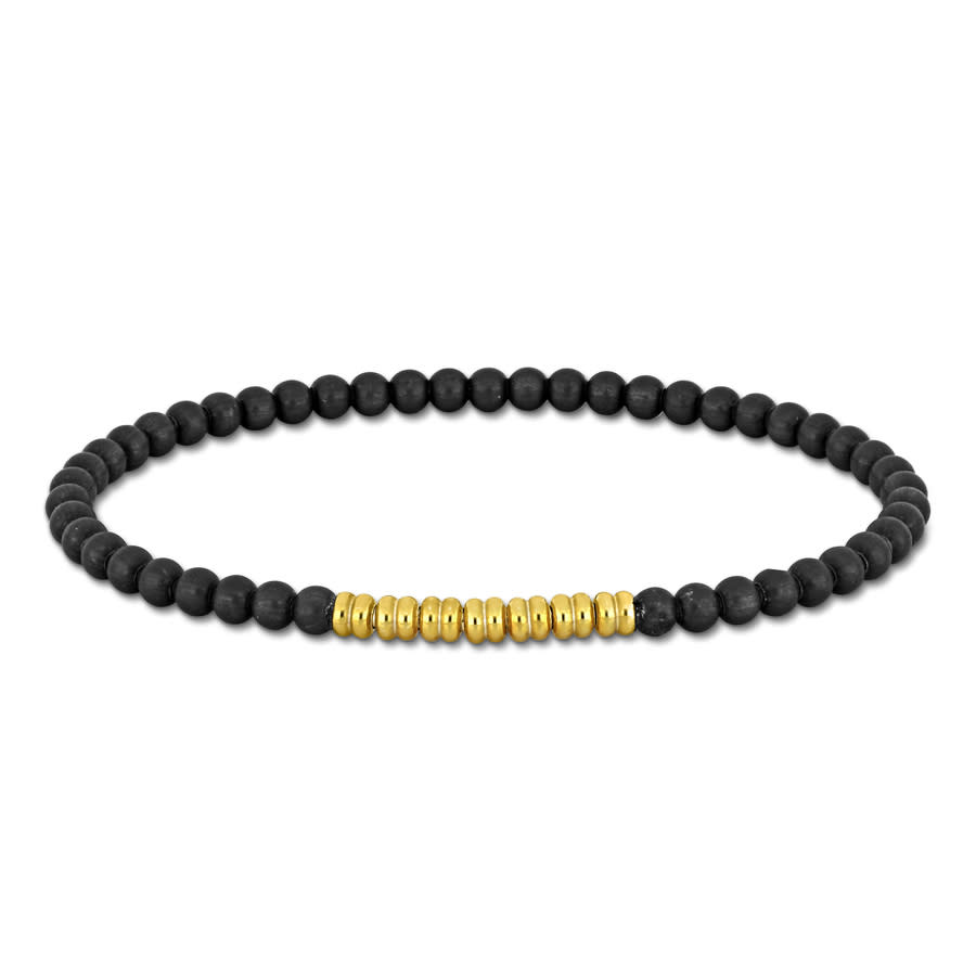 Amour 4mm Black Titanium Spring Bead Elastic Yellow Plated Sterling Silver Bracelet - 9 in 225$