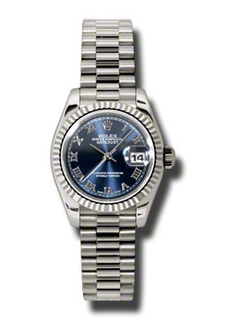 Rolex LadyDatejust 26 Black Dial 18K White Gold President Automatic Ladies Watch 179179BLRP