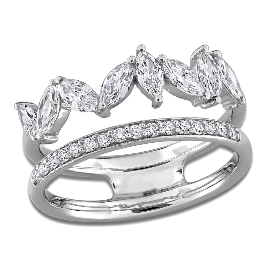 Created Forever 78CT TW Marquise-Cut and Round Lab-Grown Diamond Open Design 2-Row Fashion Band in in 14k White Gold 1725$