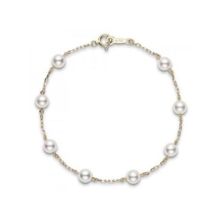 Mikimoto Akoya Pearl Station Bracelet with 18K Yellow Gold 5 x 55mm A 7 1450$