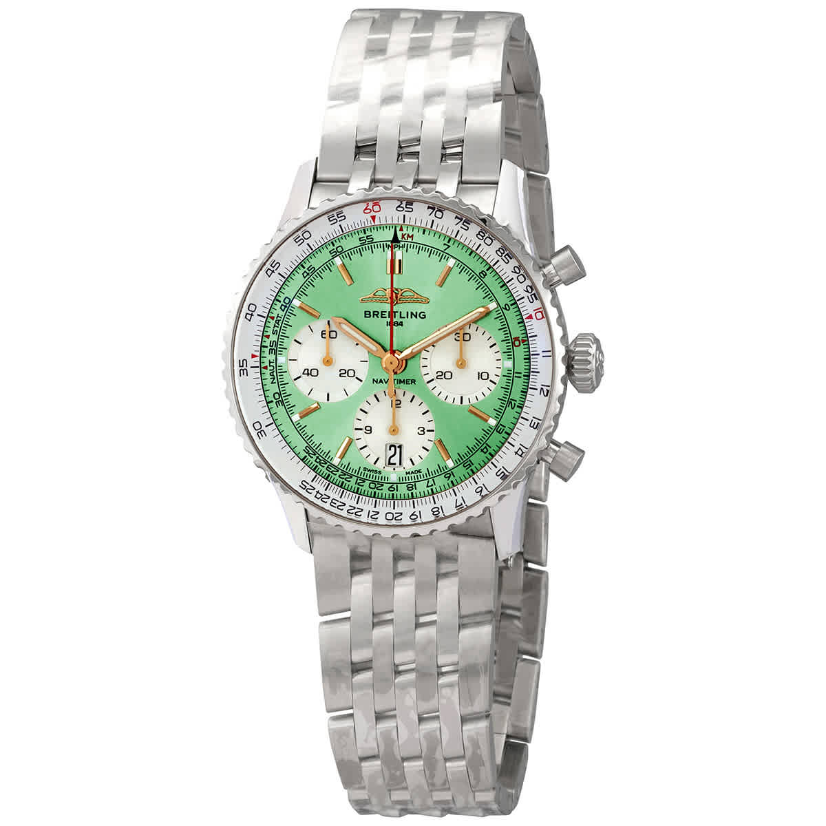 Breitling Navitimer B01 Mint Green Dial Chronograph Automatic Mens Watch AB0139211L1A1 7250$