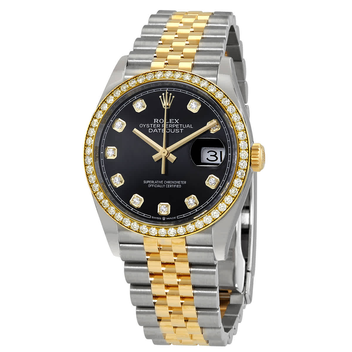 Rolex Datejust 36 Black Diamond Dial Mens Steel and 18kt Yellow Gold Jubilee Watch 126283BKDJ