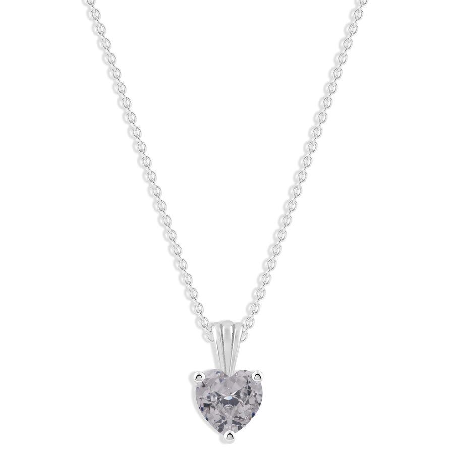 DiamondMuse Belacqua White Zircon April Birthstone Heart Pendant Necklace in Sterling Silver 60$