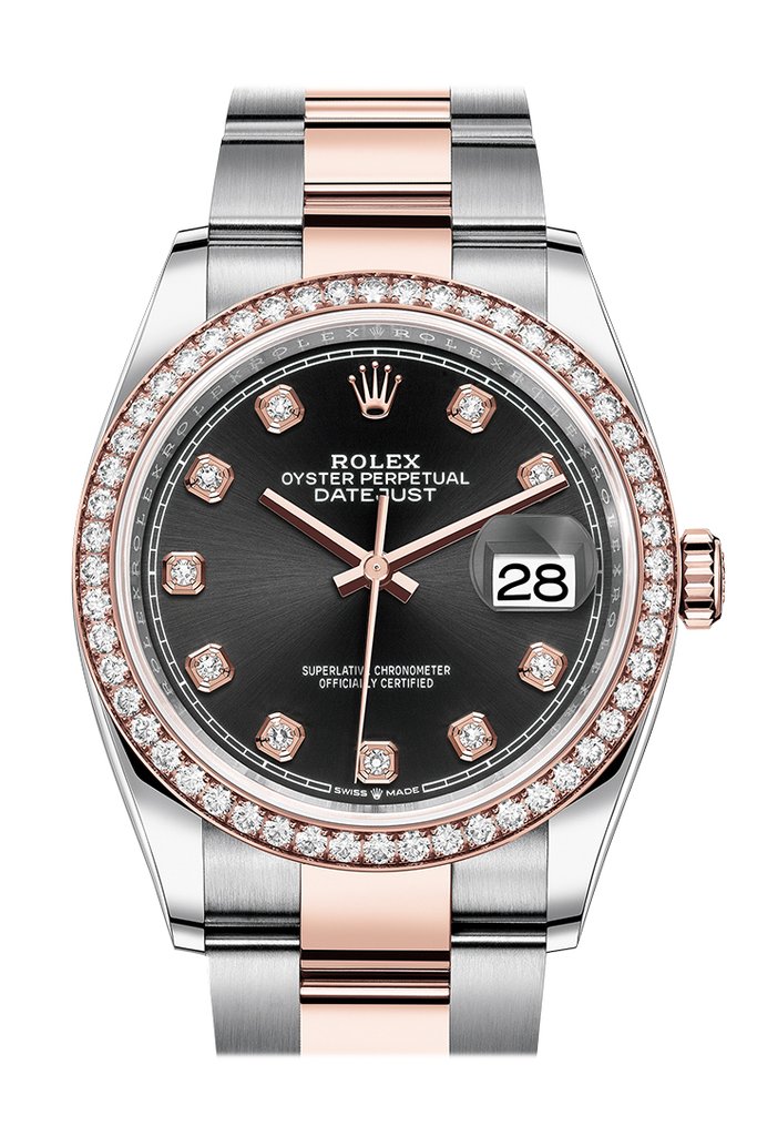 Rolex Datejust 36 Black Diamond Dial Automatic Mens Steel and 18k Everose Gold Oyster Watch 126281BKDO