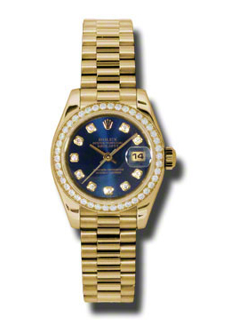 Rolex LadyDatejust 26 Blue Dial 18K Yellow Gold President Automatic Ladies Watch 179138BLDP