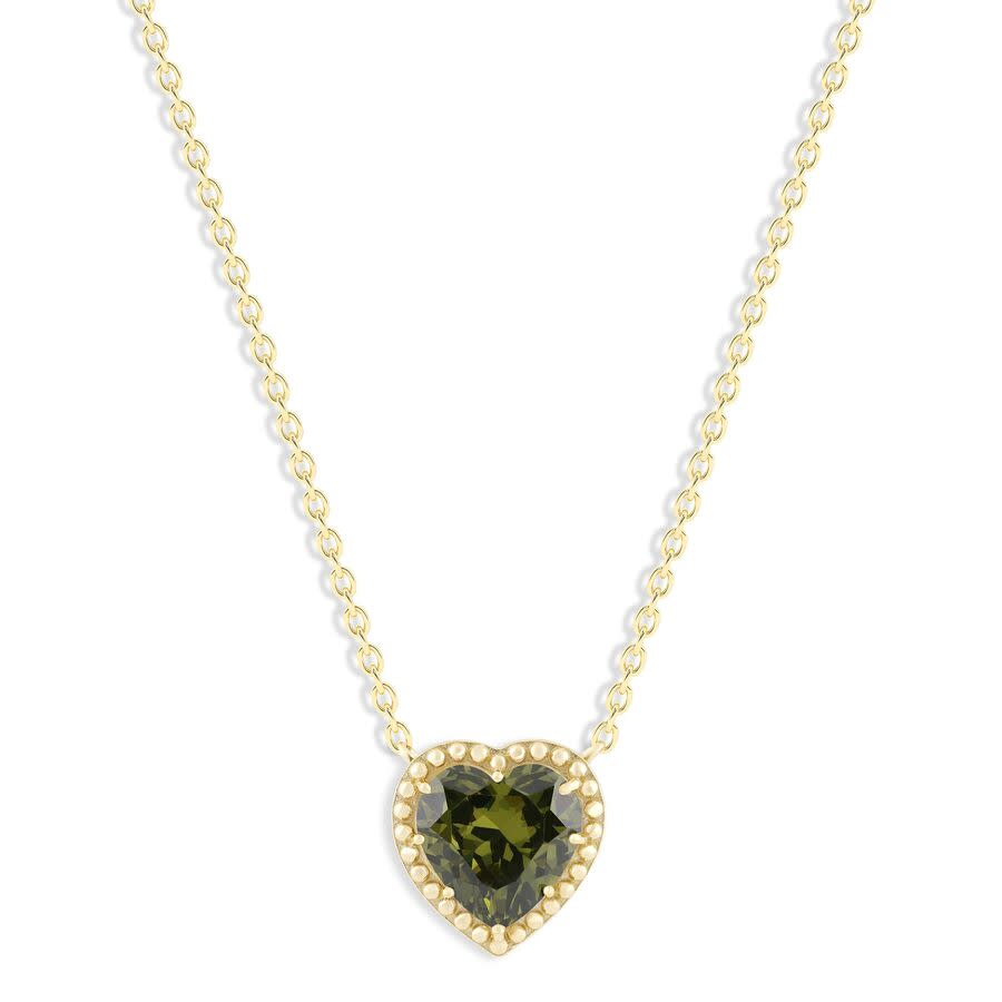 DiamondMuse Belacqua Peridot August Birthstone Heart Pendant Necklace in 14K Gold Plated Sterling Silver
