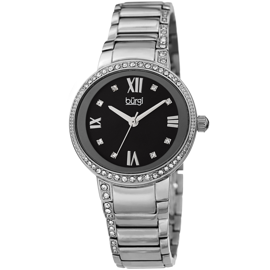Burgi Quartz Black Dial Stainless Steel Ladies Watch BUR187SSBK