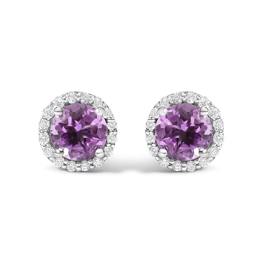 Haus of Brilliance 10K White Gold Purple Amethyst and 16 Cttw Diamond Halo Stud Earring 1150$
