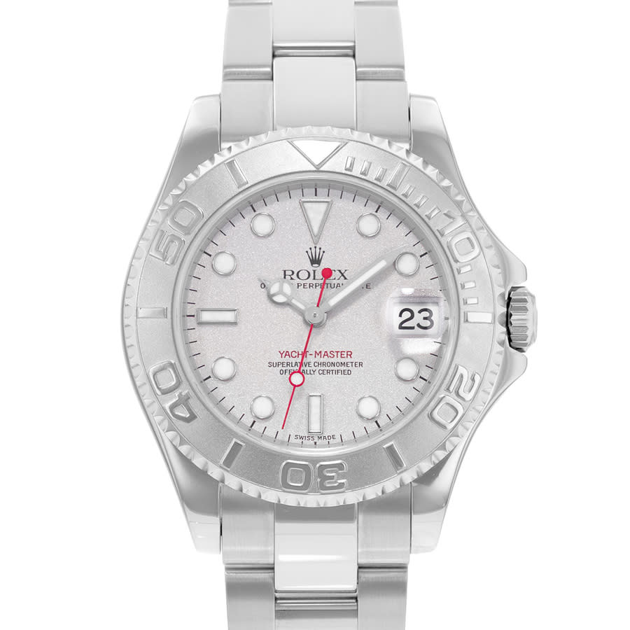 Preowned Rolex YachtMaster 35 Automatic Chronometer Silver Dial Mens Watch 168622 SSO