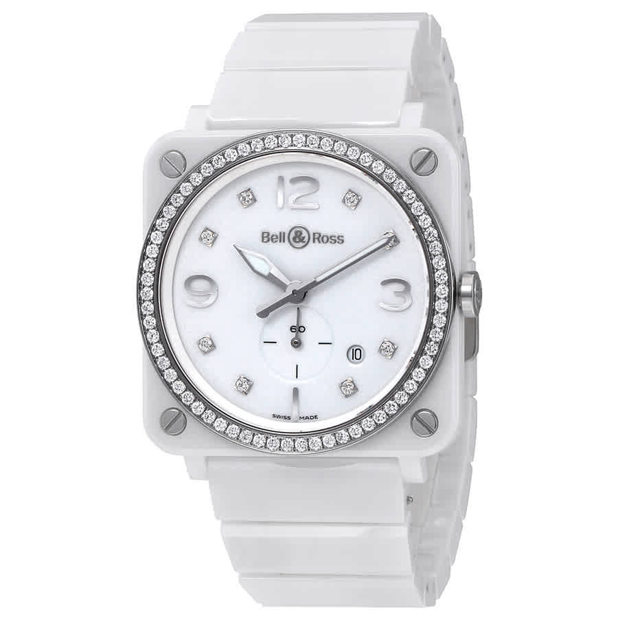 Bell and Ross Aviation White Diamond Dial Ladies Ceramic WatchBRS-WHITE-DIA-C