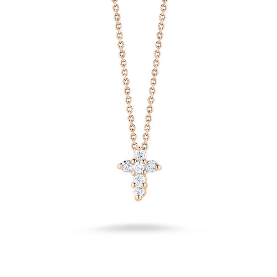 ROBERTO COIN 18K Rose Gold Tiny Treasures Diamond Baby Cross Pendant 890$