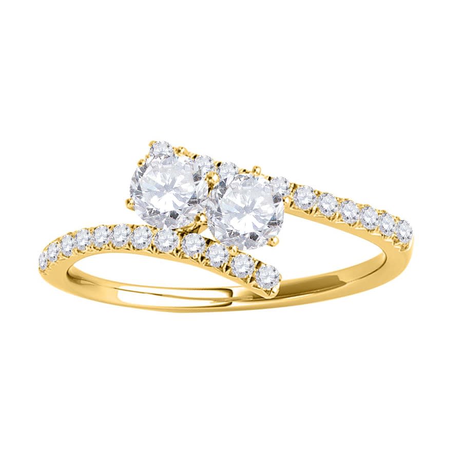 Maulijewels 075 Carat Natural Round White Diamond Two Stone Women Engagement Ring In 14K Solid Yellow Gold Size 6 990$