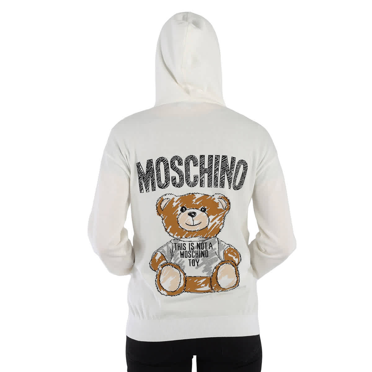 Moschino Ladies White Cotton Teddy Bear Hoodie