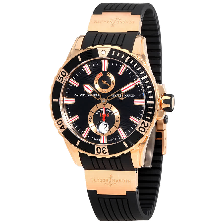 Ulysse Nardin Maxi Marine Diver Black Dial With Wave Design Automatic 18kt Rose Gold Mens Watch 266-10-392 20695$