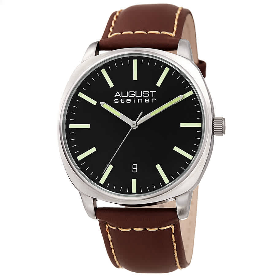 August Steiner Black Dial Brown Leather Mens Watch AS8245SSBR 43$