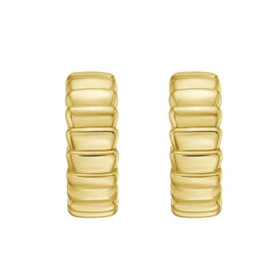 Tresorra 14K Yellow Gold Ribbed C-Hoop Earrings 1275$