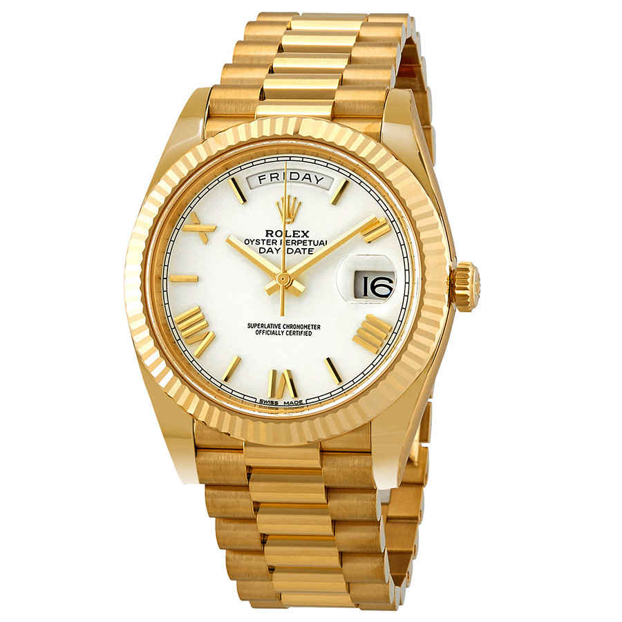 Rolex DayDate 40 Automatic White Dial Mens 18kt Yellow Gold President Watch 228238WRP