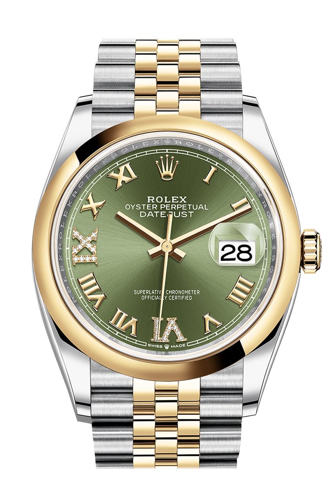 Rolex Datejust 36 Automatic Olive Green Dial Mens Steel and 18k Yellow Gold Jubilee Watch 126203GNRDJ