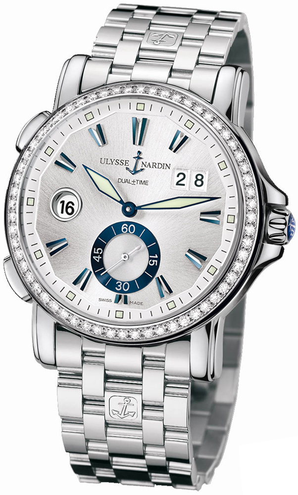 Ulysse Nardin GMT Big Date Silver Dial Stainless Steel Diamond Automatic Mens Watch 243-55B-7-91