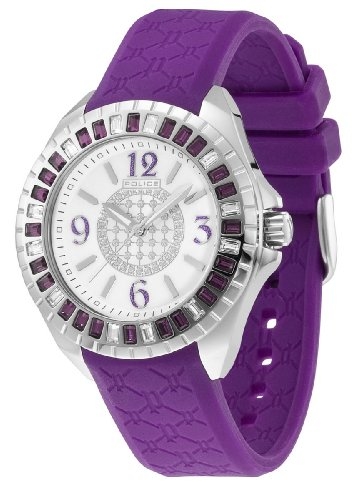 Police Jade Crystal Bezel Purple Rubber Ladies Watch PL-13090JS28D 196$