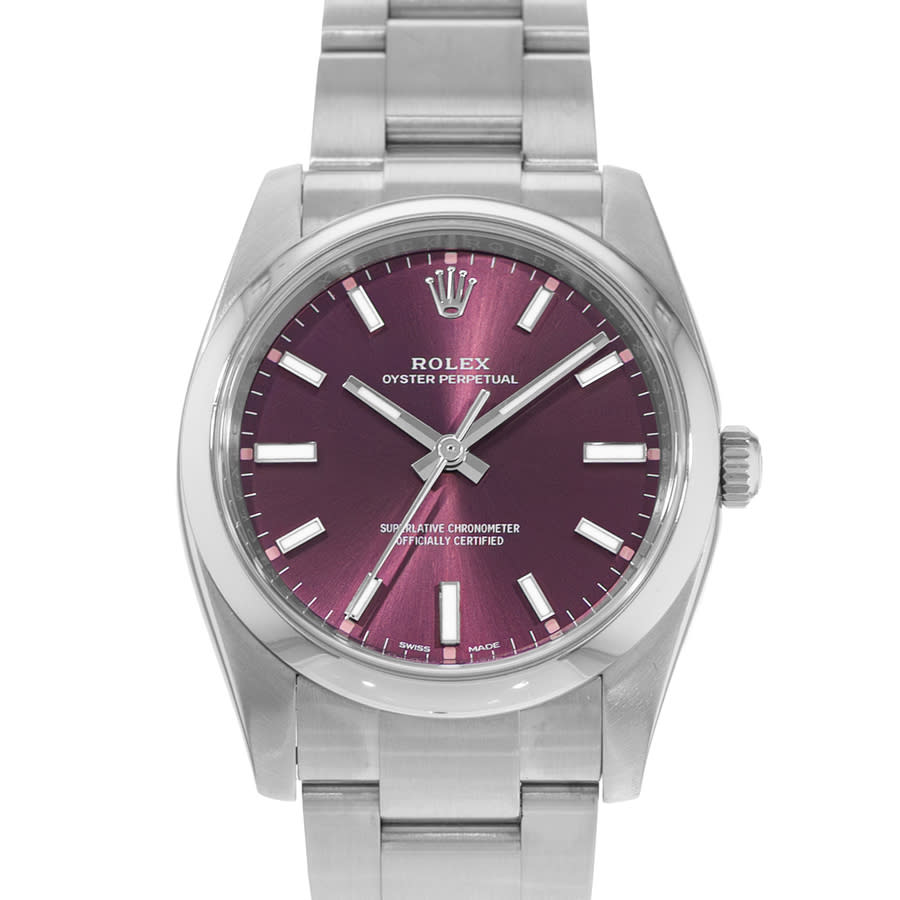 Preowned Rolex Oyster Perpetual Automatic Chronometer Purple Dial Mens Watch 114200 PUSO