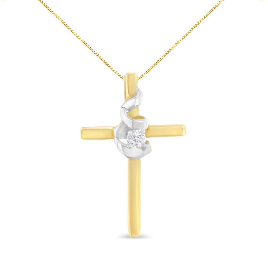 Espira 10K Two-Tone Yellow & White Gold Diamond-Accented Spiral & Cross 18'' Pendant Necklace (J-K Color, I2-I3 Clarity)