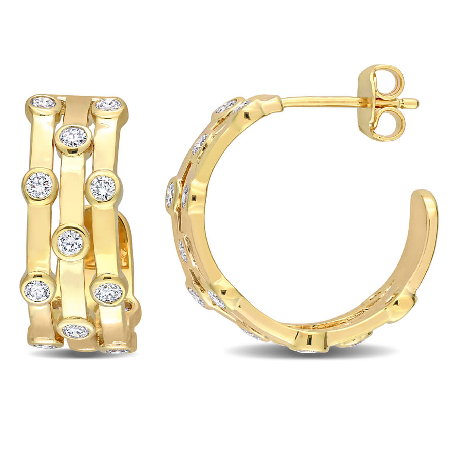Created Forever 78 CT TGW Lab Created Diamond Triple Row Vintage Hoop Earrings in 18k Yellow Gold Plated Sterling Silver 435$