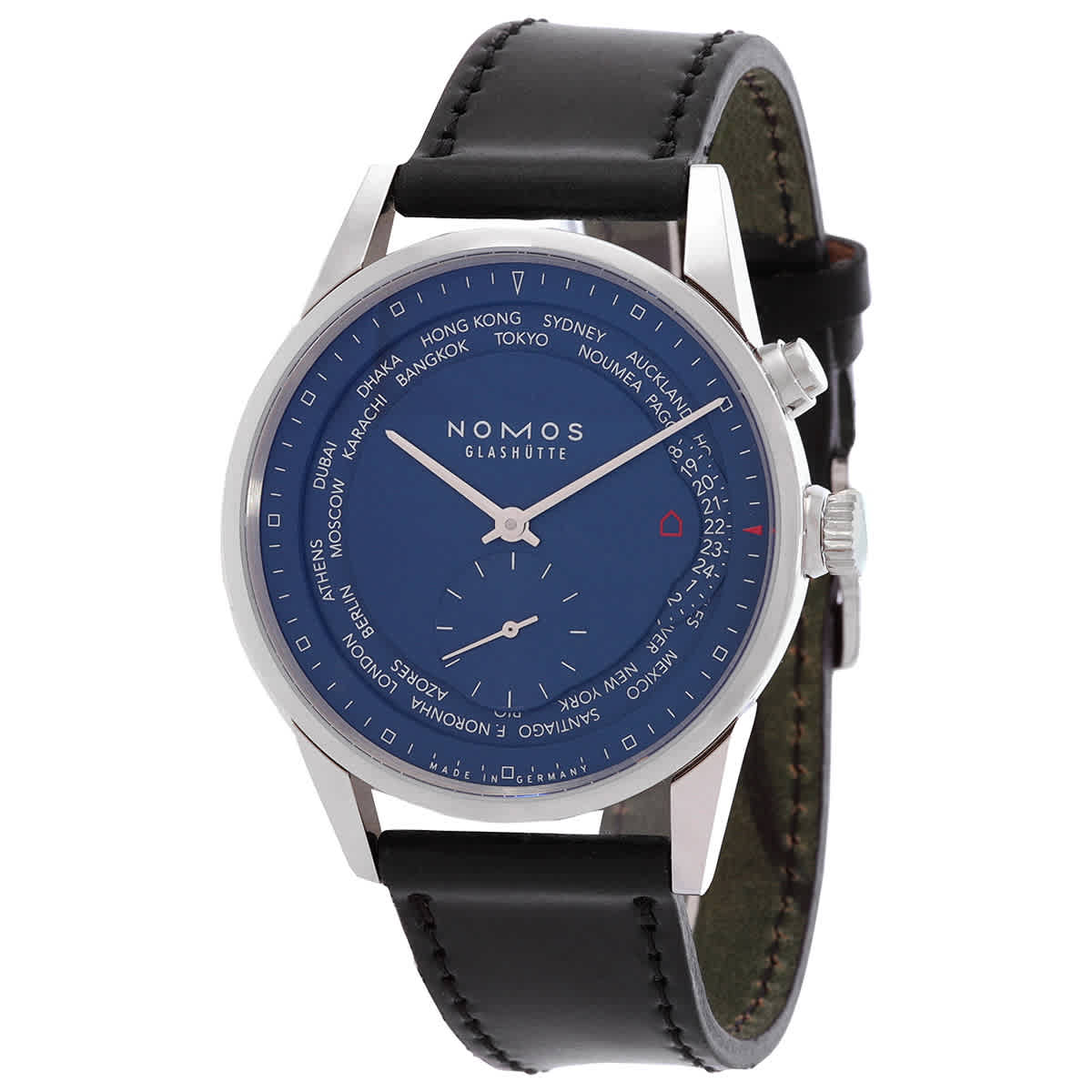 Nomos Zurich Weltzeit Nachtblau Blue Dial Black Leather Mens Watch 807 4690$