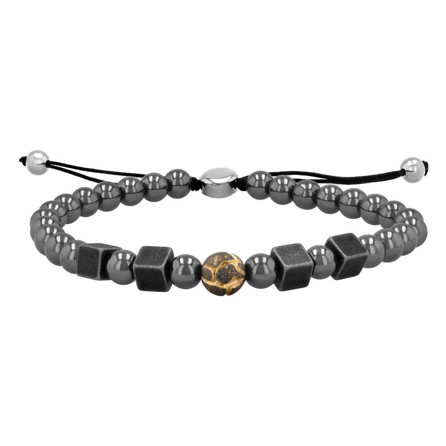 Robert Alton Mens Stainless Steel Hematite Bead Bolo Bracelet 65$