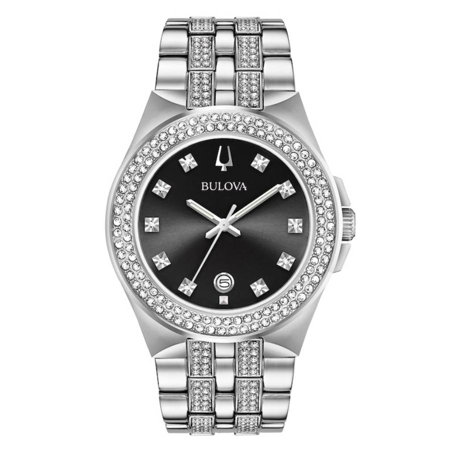Bulova Quartz Crystal Black Dial Mens Watch Pendant Boxed Set 96K102 171$