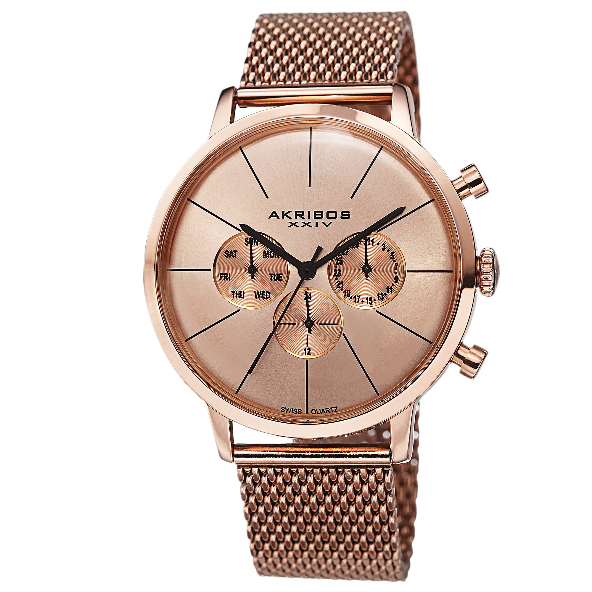 Akribos XXIV Quartz Rose Sunray Dial Mens Watch AK714RG 75$