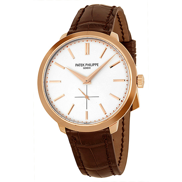 Pre-owned Patek Philippe Calatrava Silver Dial 18k Rose Gold Brown Leather Mens Watch 5123R-001 14995$