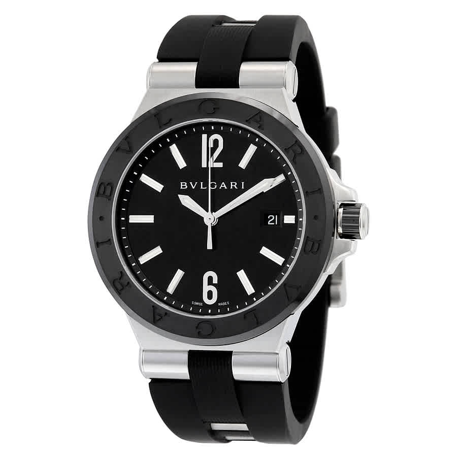 bvlgari diagono black dial men's automatic watch with stainless steel case